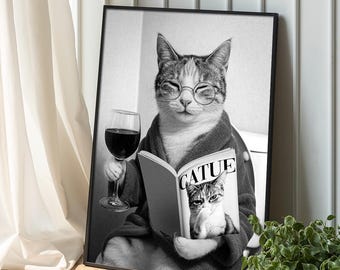 Rolig katt badrumstryck: Toalettväggkonst (digital nedladdning)