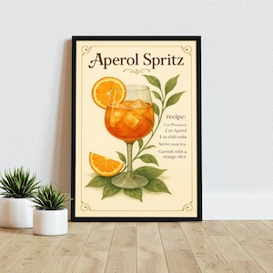 Aperol Spritz cocktail poster, Trendy Bar cart print, Vintage Cocktail Poster, Large Wall Art, kitchen wall decor, Canvas Print