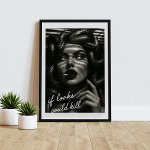 Stampa artistica di Medusa, malinconica, arte murale scura, decorazione murale gotica vintage, estetica accademica dark seppia gotica, mitologia greca, stampa su tela