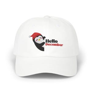 December Embroidered Penguin Hat, Cute Christmas Gift, December Accessories, Casual Winter Wear, Winter Holiday Embroidered Cap
