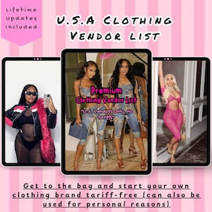 U.S.A Clothing Vendor List, U.S.A Clothing Suppliers, Digital Product, Done-For-You-e-book, voor persoonlijk en zakelijk gebruik