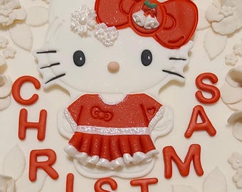 Hello Kitty Christmas Cake Topper: Handmade Fondant Holiday Decoration