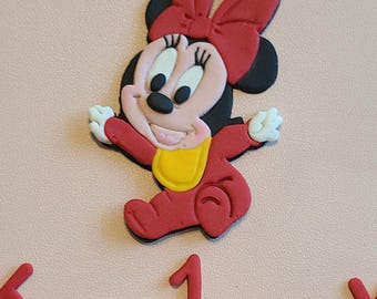 Personalized Baby Minnie Mouse Cake Topper: Edible Fondant Decoration