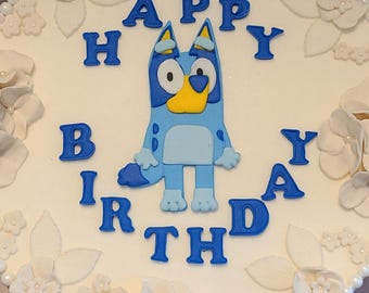 Adorno comestible para tarta azul: decoración de cumpleaños hecha a mano con fondant