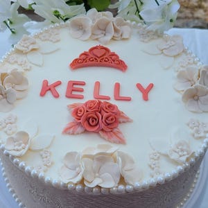 Personalized Vintage Pink Fondant Cake Topper: Edible Celebration Decoration