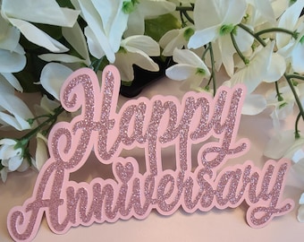 Happy Anniversary Cake Topper Glitter Cardstock | Elegant Wedding Anniversary Decoration