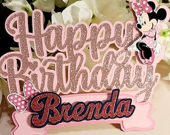 Personalized Minnie Mouse Birthday Cake Topper: Glitter Cardstock