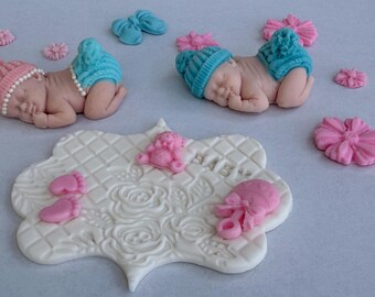 Especial, En Descuento Edible Fondant Baby Cake Topper: Gender Reveal Decorations