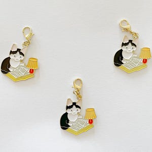 Kitten Reading Enamel Badge Charm - Nurse/Teacher Lanyard Accessory