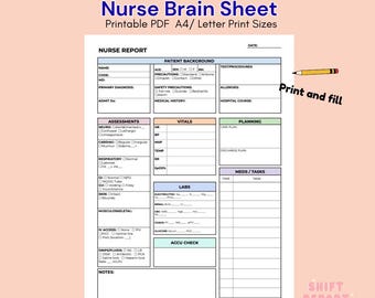 Brain Sheet verpleegkundige: sjabloon voor rapport overhandiging patiënt (directe pdf-download)