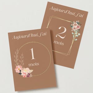 Cartes étapes bébé à imprimer - marron décors fleuris - Cartes à imprimer