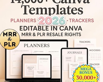 Canva Templates Mega Bundle | Planners, Journals, Trackers (PLR & MRR)
