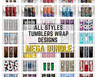 All Styles Tumbler Wrap Mega Bundle | Mixed Patterns, Characters, Logos, 20oz Skinny Designs