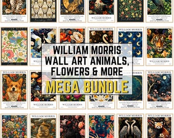 William Morris Art Printables Digital Download - Animals Flowers Mega Bundle Instant