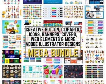 Creative Icons Buttons Banners Covers Web Elements Adobe Illustrator Vector Designs Clipart Mega Bundle Download