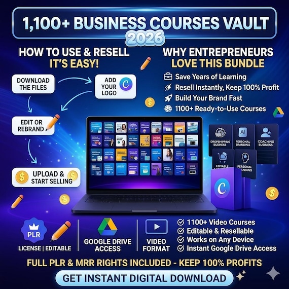 Business Courses Bundle Online Business Training Digital Products Library PLR MRR Bundle