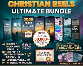 Christian Reels PLR MRR Resell Rights Bible Quotes Faith Content Canva Templates Bundle