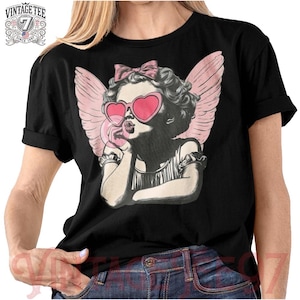 Cupid Blowing a Bubble T-shirt, Cupid Bubble, Valentines Day tee, Romantic Graphic Top, Cupid Angel Valentine&#39;s Apparel, Love Heart Tee