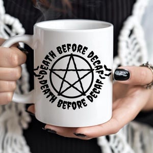 Death Before Decaf Ceramic Mug, Coffee Lover Gift, Funny Coffee Mug, Customizable Mug, Gift for Caffeine Addicts, Coffee Mug with Saying