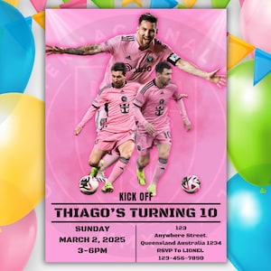 Messi Birthday Invitation, Messi Invitation, Soccer Invitation, Inter Miami, Inter Miami Soccer Card, Editable
