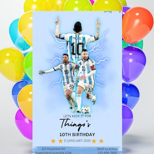 Messi Invitation Card Soccer Invitation Digital Canva Template Printable Edit Yourself Easy Download Thank you card