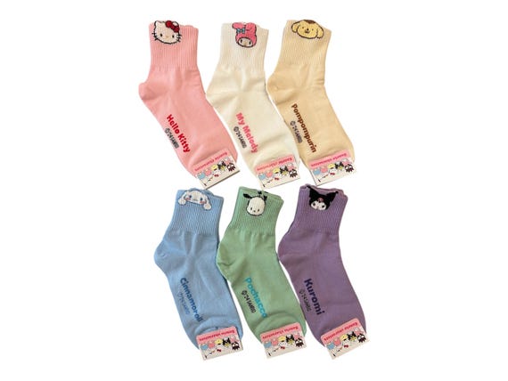 Officially licensed Sanrio Socks – Hello Kitty, My Melody, Pompompurin, Cinnamoroll, Pochacco, Kuromi –  Made in Korea