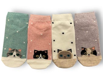 Ankle Cat Socks for Women – Unique Designs – Made in Korea (One Size Fits Most)