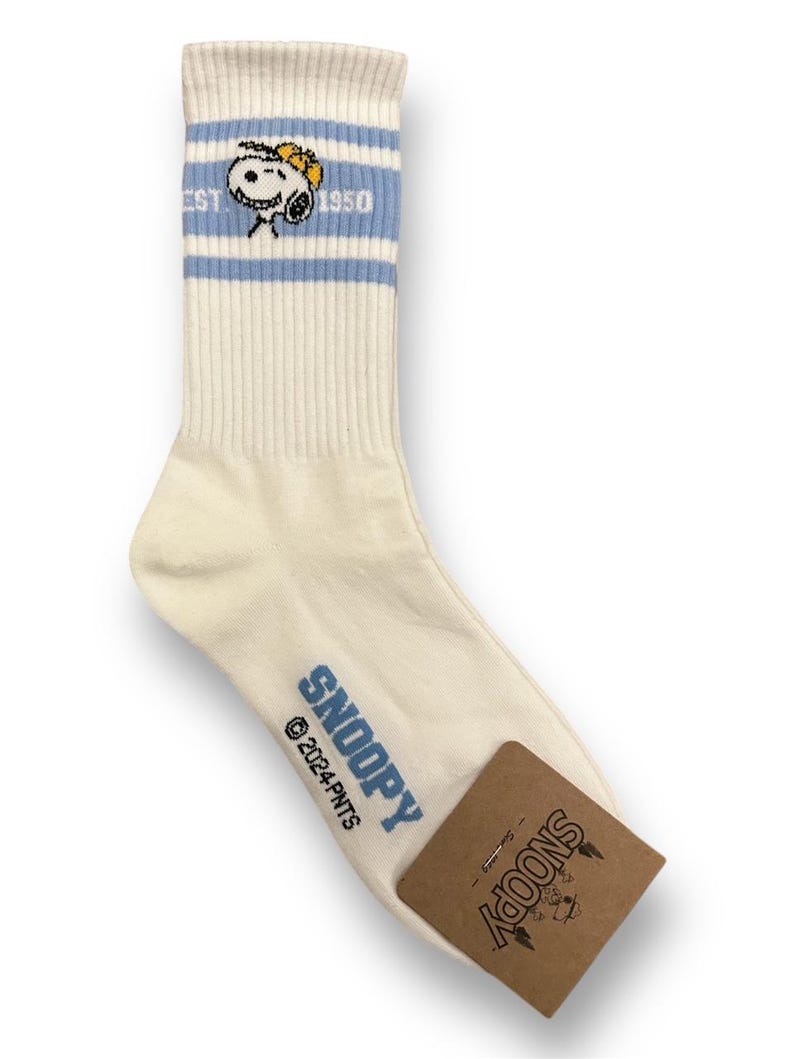 Officially Licensed Snoopy Socks – Peanuts Character Crew Socks – Made in Korea 13. Sky 3 stripes