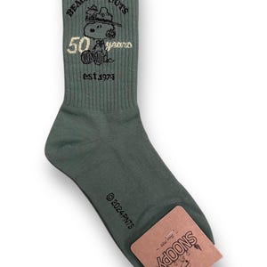 Officially Licensed Snoopy Socks – Peanuts Character Crew Socks – Made in Korea 8. Scout-green