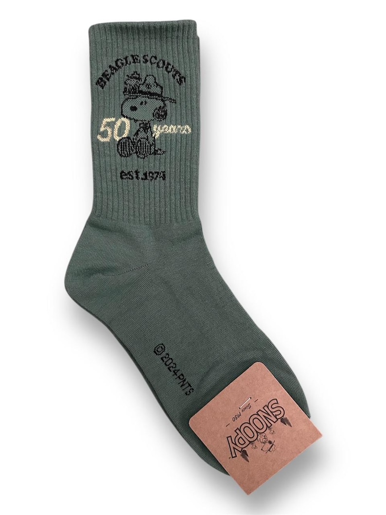 Officially Licensed Snoopy Socks – Peanuts Character Crew Socks – Made in Korea 8. Scout-green