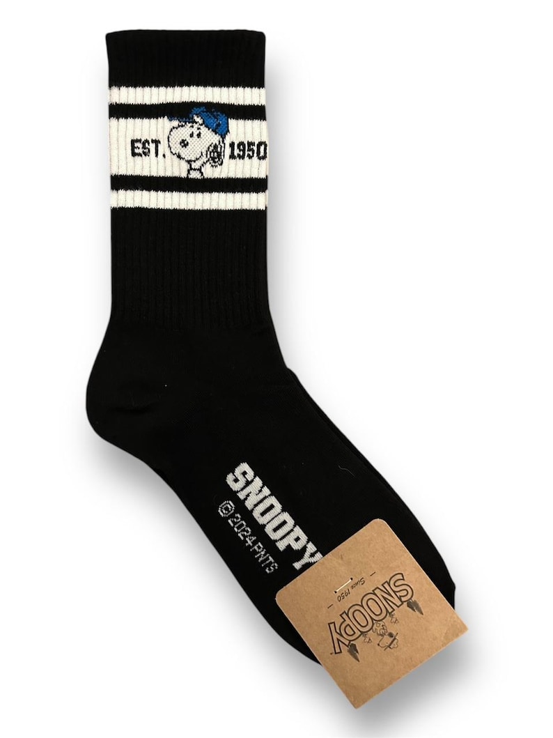Officially Licensed Snoopy Socks – Peanuts Character Crew Socks – Made in Korea 14. White 3 stripes