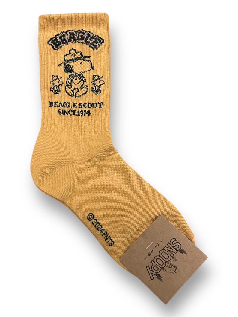 Officially Licensed Snoopy Socks – Peanuts Character Crew Socks – Made in Korea 7. Scout-mustard