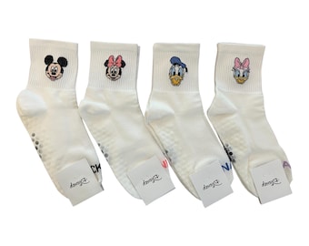 Disney Grip Pilates Socks for Women – Mickey/Minnie Mouse, Donald/Daisy Duck – Non-Slip Yoga Socks – Officially Licensed