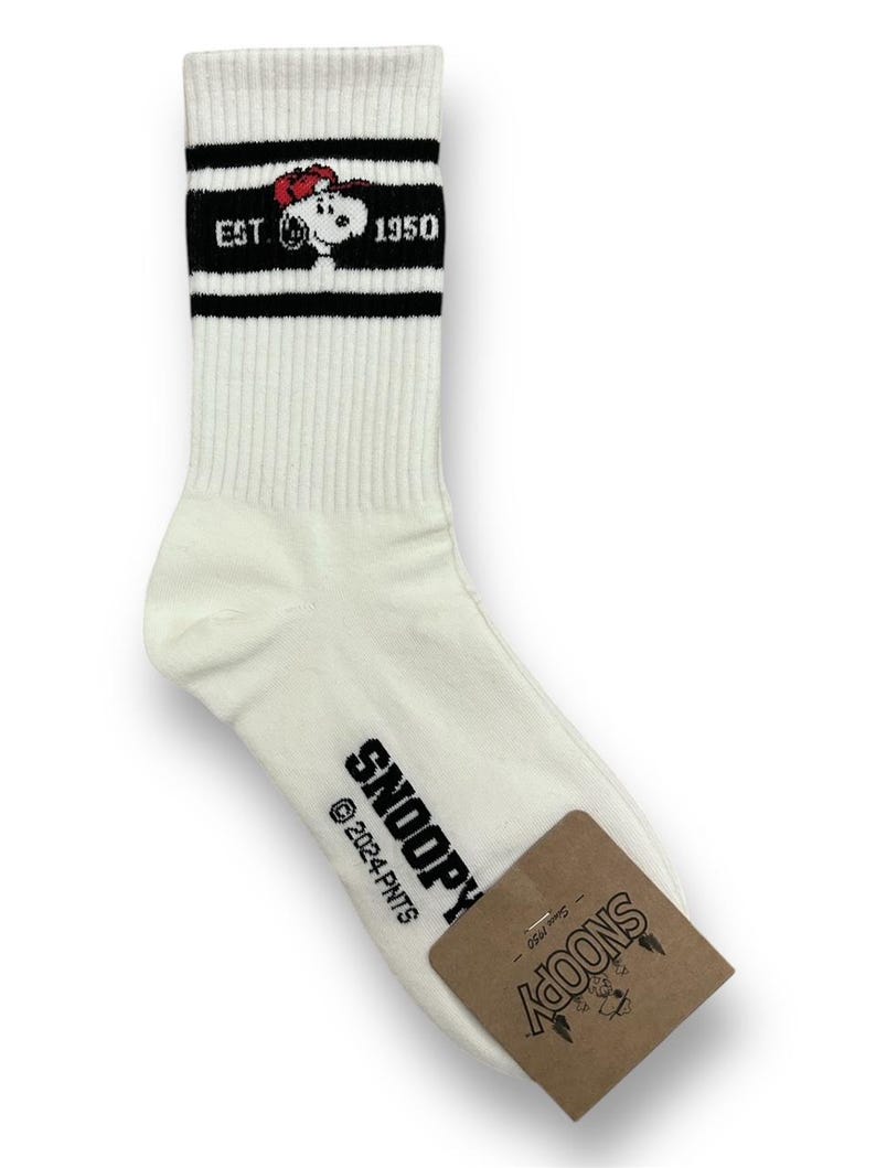 Officially Licensed Snoopy Socks – Peanuts Character Crew Socks – Made in Korea 10. Black 3 stripes