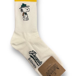 Officially Licensed Snoopy Socks – Peanuts Character Crew Socks – Made in Korea 3.GreenYellow stripe