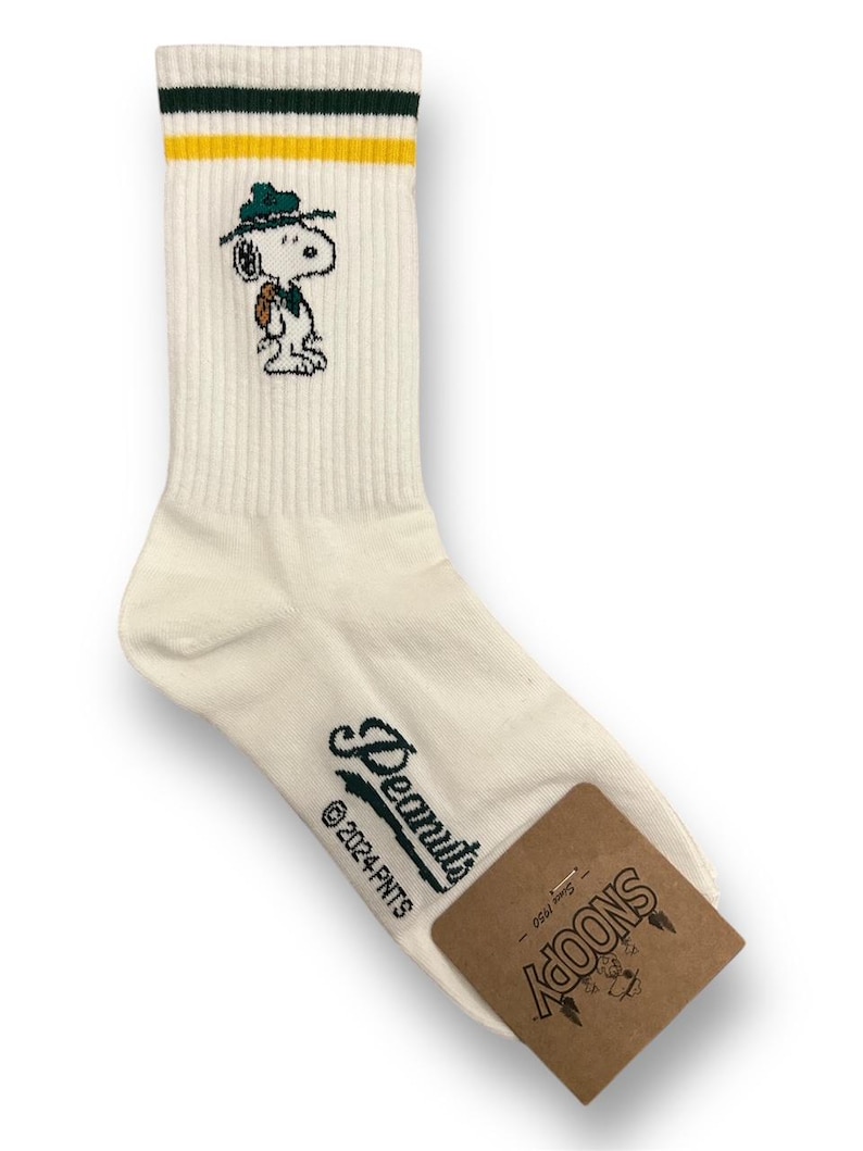 Officially Licensed Snoopy Socks – Peanuts Character Crew Socks – Made in Korea 3.GreenYellow stripe