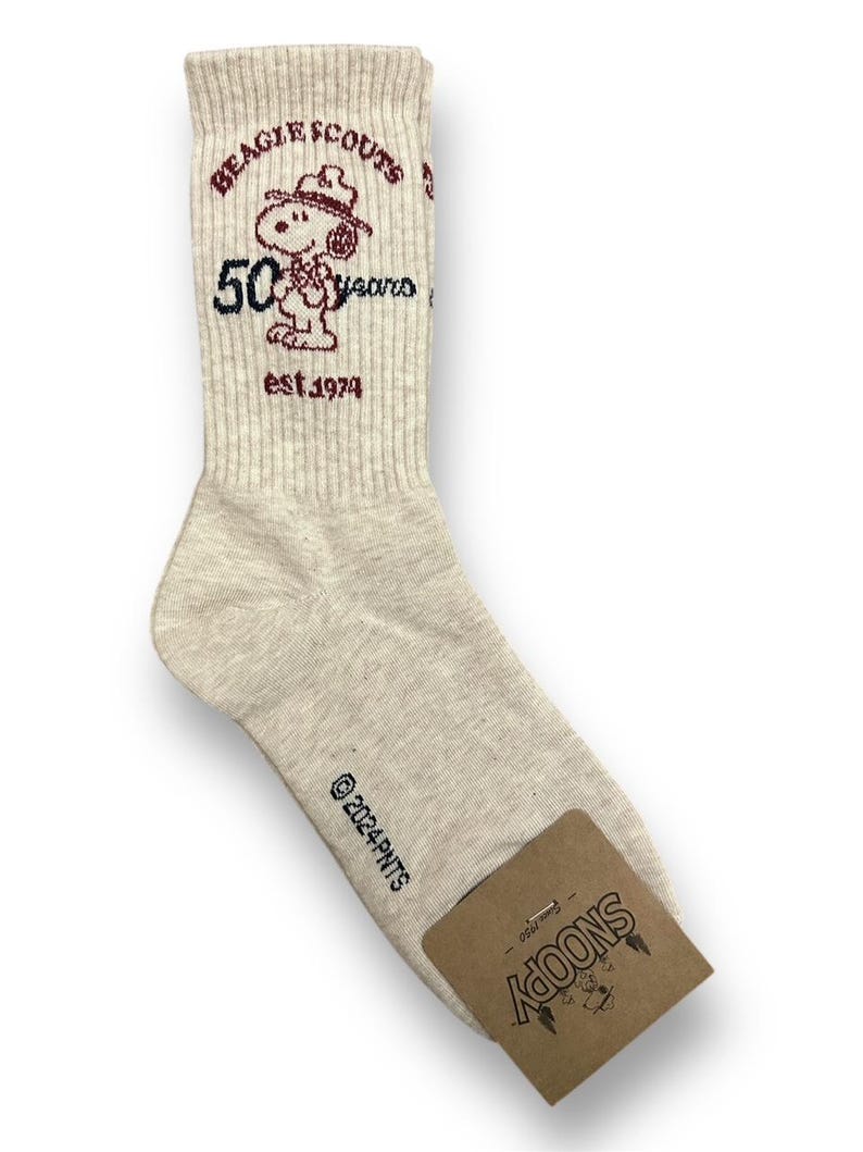 Officially Licensed Snoopy Socks – Peanuts Character Crew Socks – Made in Korea 6. Scout-oatmeal