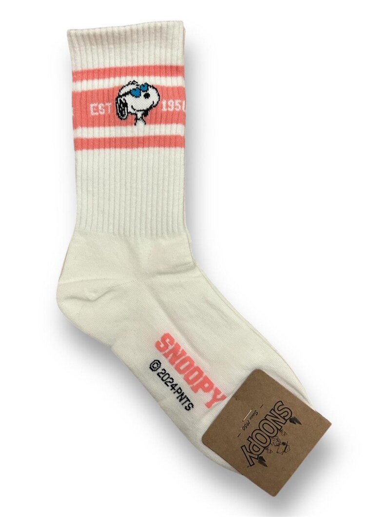 Officially Licensed Snoopy Socks – Peanuts Character Crew Socks – Made in Korea 11. Pink 3 stripes