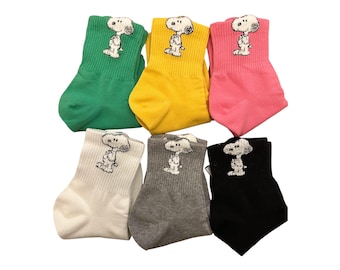 Cute Snoopy socks for women,  6 colour of standing Snoopy socks, 2024 Newest Design, Made in Korea (UK Size 3-7, US 5.5-9.5, EU 35.5-41)