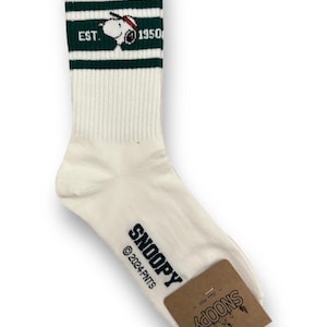 Officially Licensed Snoopy Socks – Peanuts Character Crew Socks – Made in Korea 12. Green 3 stripes