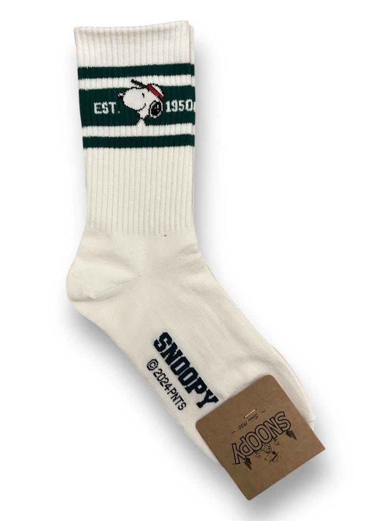 Officially Licensed Snoopy Socks – Peanuts Character Crew Socks – Made in Korea 12. Green 3 stripes