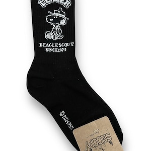Officially Licensed Snoopy Socks – Peanuts Character Crew Socks – Made in Korea 9. Scout-black