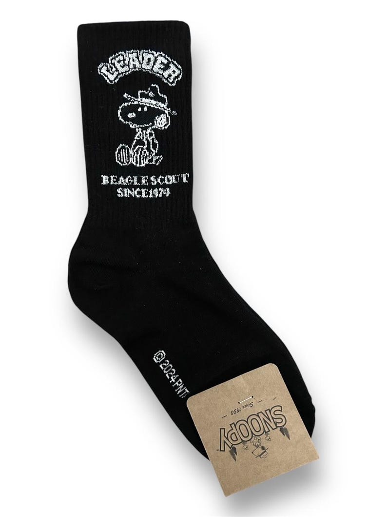 Officially Licensed Snoopy Socks – Peanuts Character Crew Socks – Made in Korea 9. Scout-black