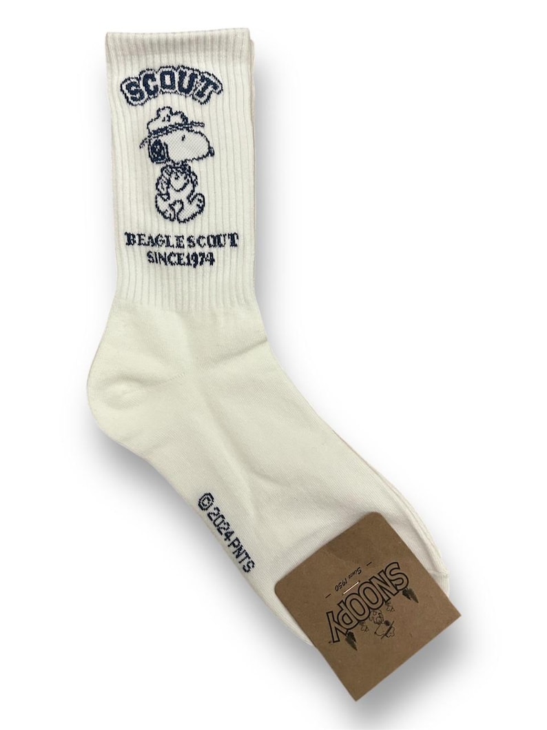 Officially Licensed Snoopy Socks – Peanuts Character Crew Socks – Made in Korea 5. Scout-white