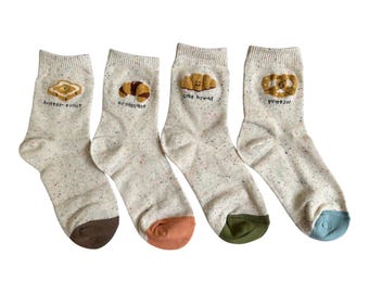 Butter toast, Croissant, Salt bread & Pretzel Design Socks – Made in Korea