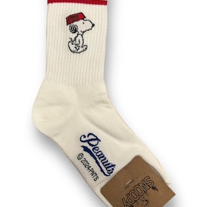 Officially Licensed Snoopy Socks – Peanuts Character Crew Socks – Made in Korea 2. Blue & Red Stripe