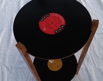 Platentafel, LP Retro Record bijzettafel met twee planken, plantenstandaard