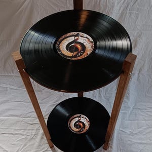 Record Table, Two Shelf LP Retro Record Side Table, Treble Clef Label