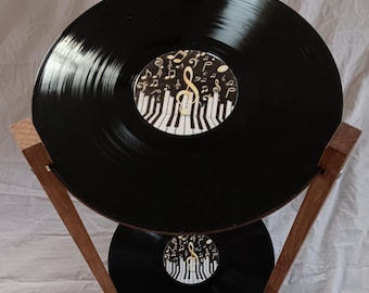 Record Table, Two Shelf LP Retro Record Side Table, Piano/Keyboard Label