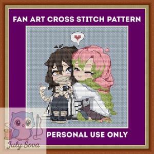 Demon Slayer Inspired Cross Stitch Fan Art Pattern – Iguro and Mitsuri | PDF Download | Anime Cross Stitch